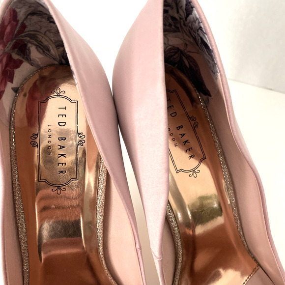 Ted Baker Skalett Pump Pink Pointed Toe Slim Heel Satin Bow Blush Light 40.5 - Picture 10 of 12